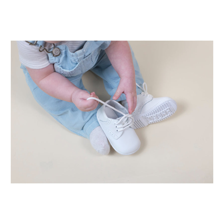 James Baby White Leather Lace Up Shoe
