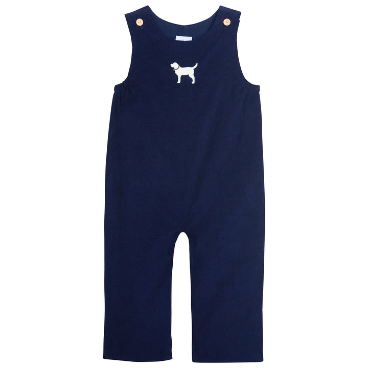 little english classic childrens clothing boys navy corduroy overall with embroidered white lab on chest