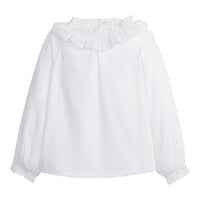 Little English traditional children's clothing.  Ruffled ivory blouse with swiss dots for girls for Fall