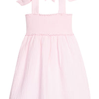 Little English classic leela dress in jaipur pink with smocked details and self tie shoulder straps, for little girl 
