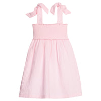 Little English classic leela dress in jaipur pink with smocked details and self tie shoulder straps, for little girl 