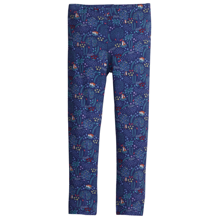 Little English classic childrens clothing toddler girls navy legging with fox and floral pattern