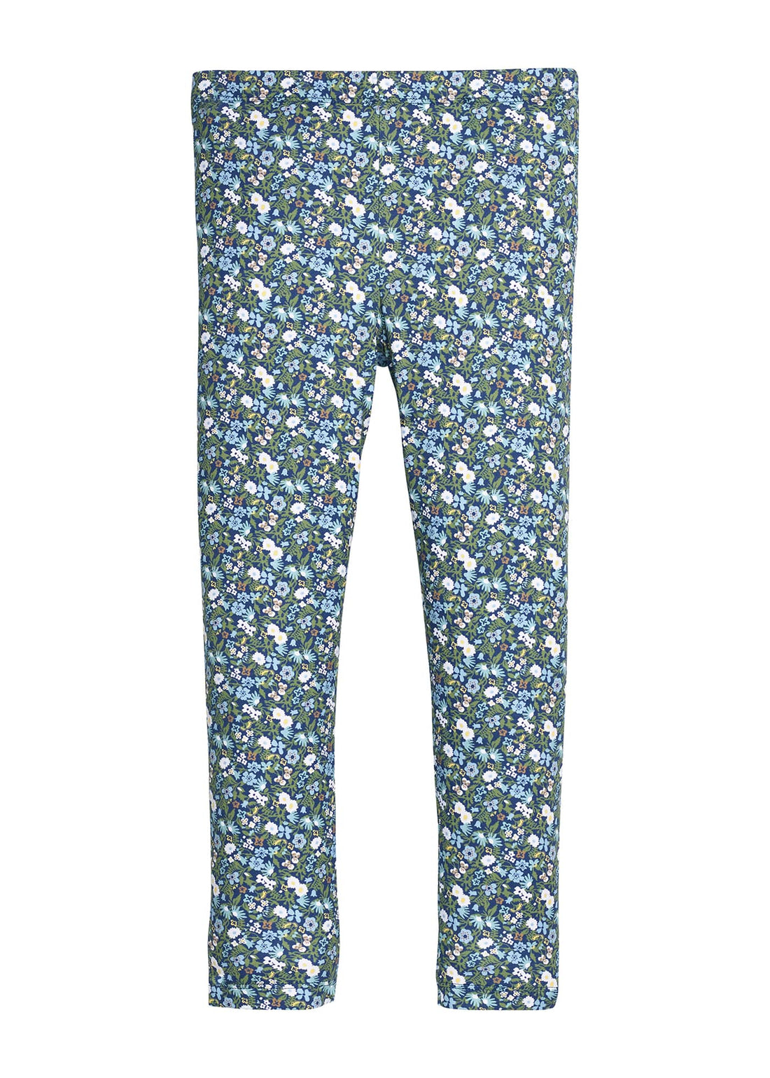 little english classic childrens clothing, girls stretchy blue and green floral legging pull on style for little girls