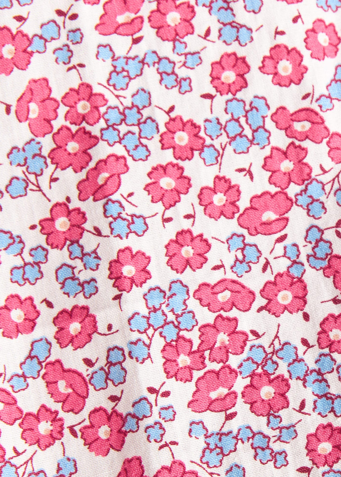 Raspberry red and soft blue Lennox floral fabric swatch