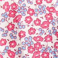 Raspberry red and soft blue Lennox floral fabric swatch