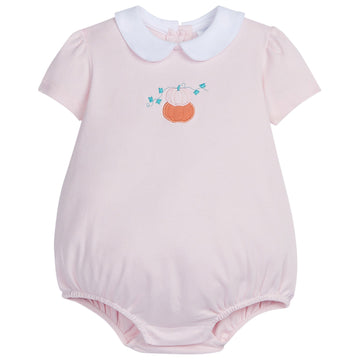 little english classic chidlrens clothing girls light pink bubble with pink and orange pumpkin and peter pan collar