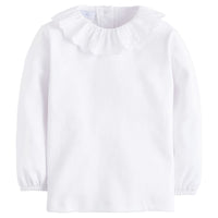 Little English classic children's clothing, girls white long sleeve blouse with white scalloped collar