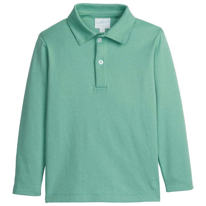 little english classic childrens clothing boys long sleeved solid polo in canton green color