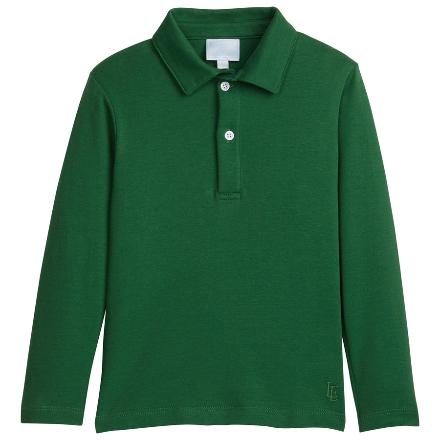 little english classic childrens clothing boys long sleeved solid polo in hunter green color