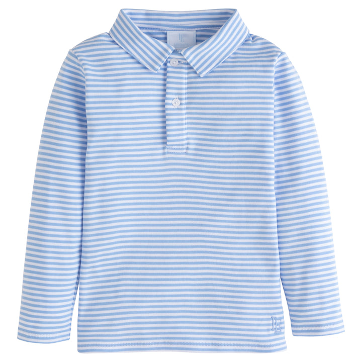 little english classic childrens clothing boys light blue and white striped long sleeve polo