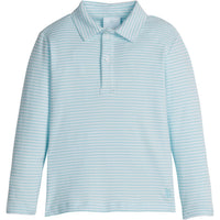 Little English classic children's clothing, boys sky blue and white striped long sleeve polo shirt 