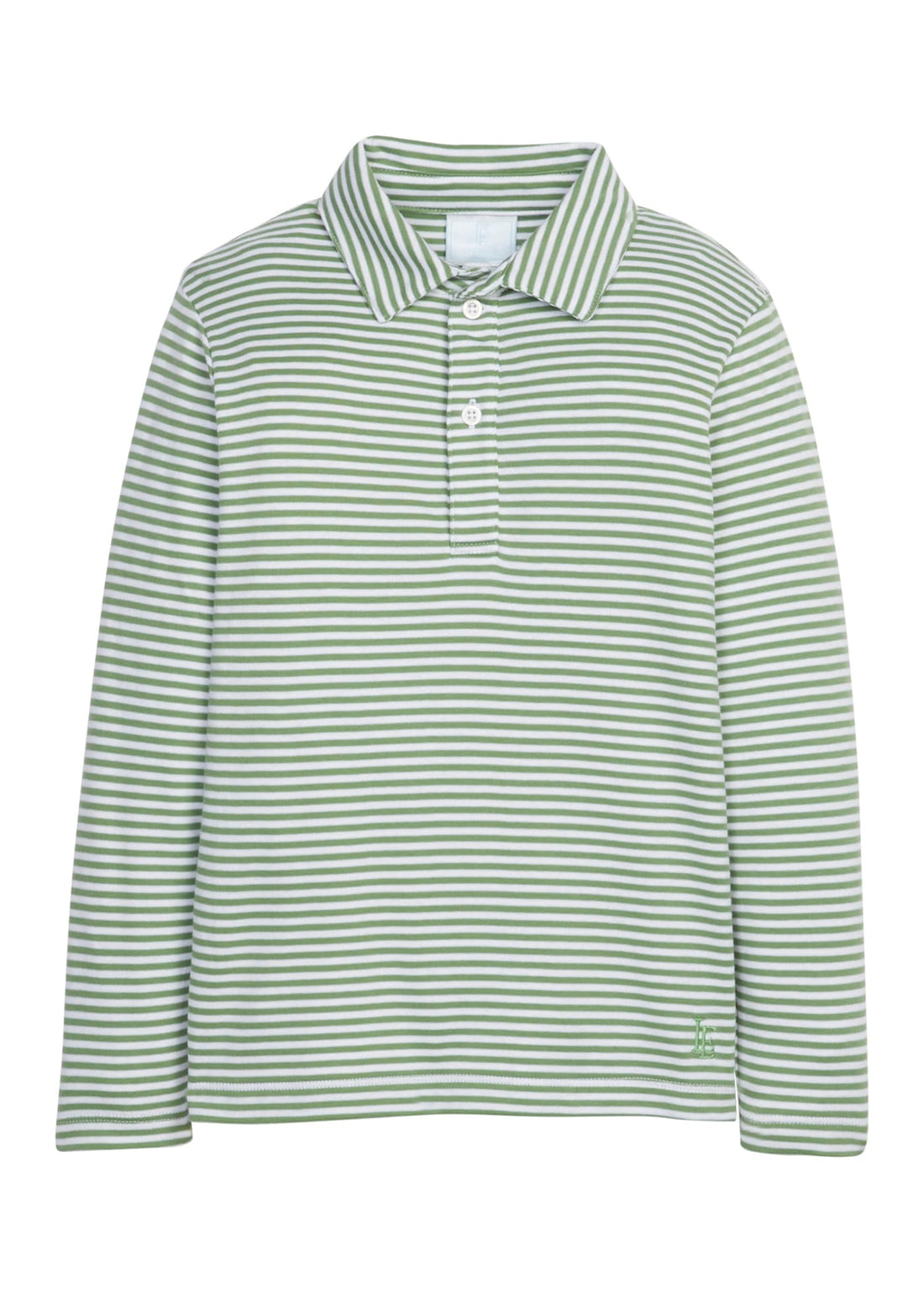 Little English classic childrens clothing boy light green and white striped long sleeve polo