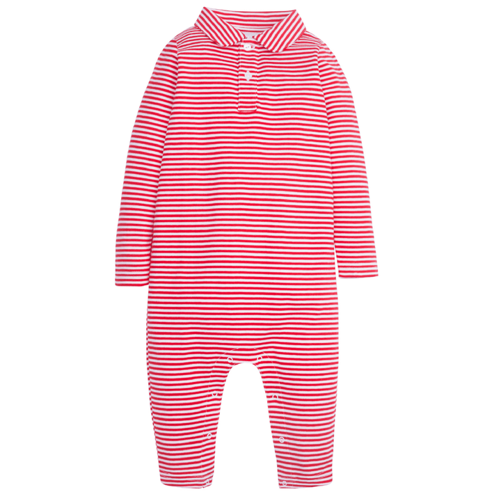 little english classic childrens clothing boys red and white striped long sleeve polo romper