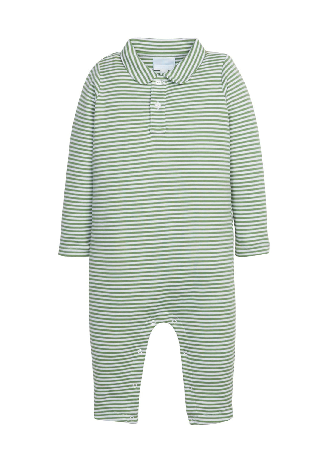 little english classic childrens clothing boys light green and white striped long sleeve polo romper
