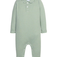 little english classic childrens clothing boys light green and white striped long sleeve polo romper