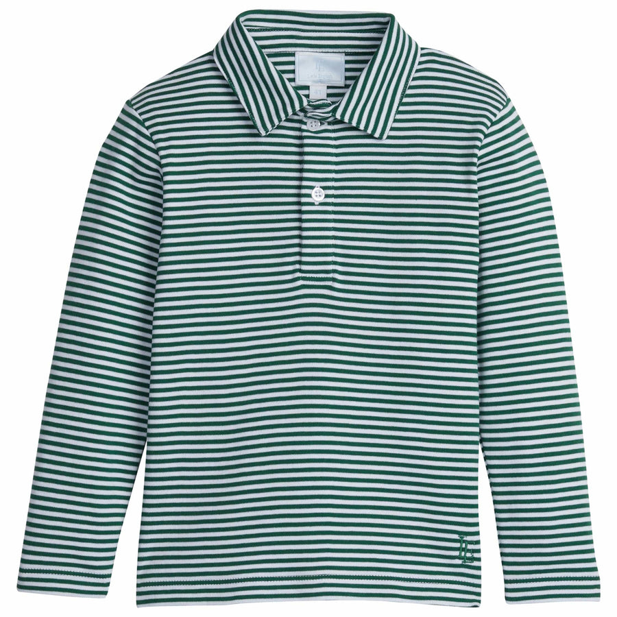 little english classic childrens clothing boys striped hunter green long sleeve  polo