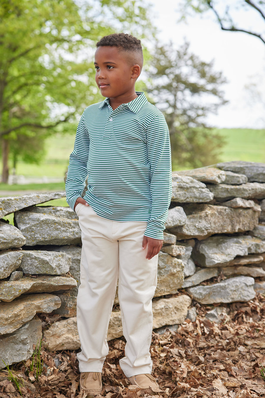 little english classic childrens clothing boys striped hunter green long sleeve polo