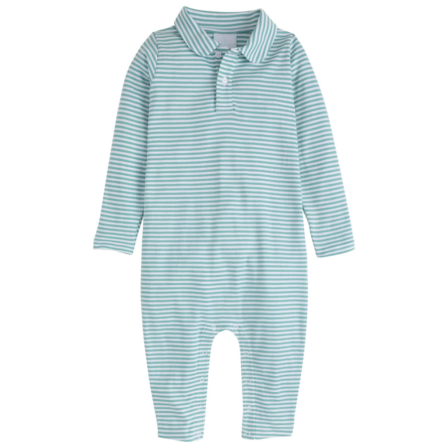 little english classic childrens clothing boys canton and white striped long sleeve polo romper