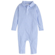 little english classic childrens clothing boys light blue and white striped long sleeve polo romper