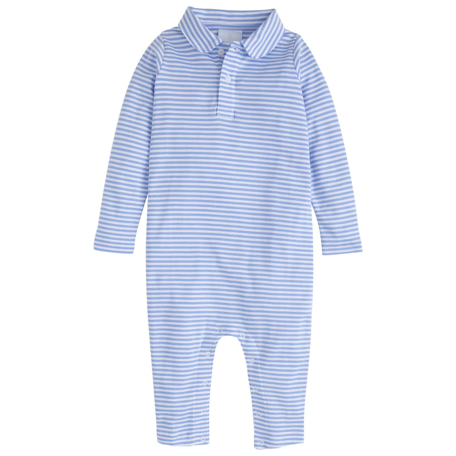 little english classic childrens clothing boys light blue and white striped long sleeve polo romper