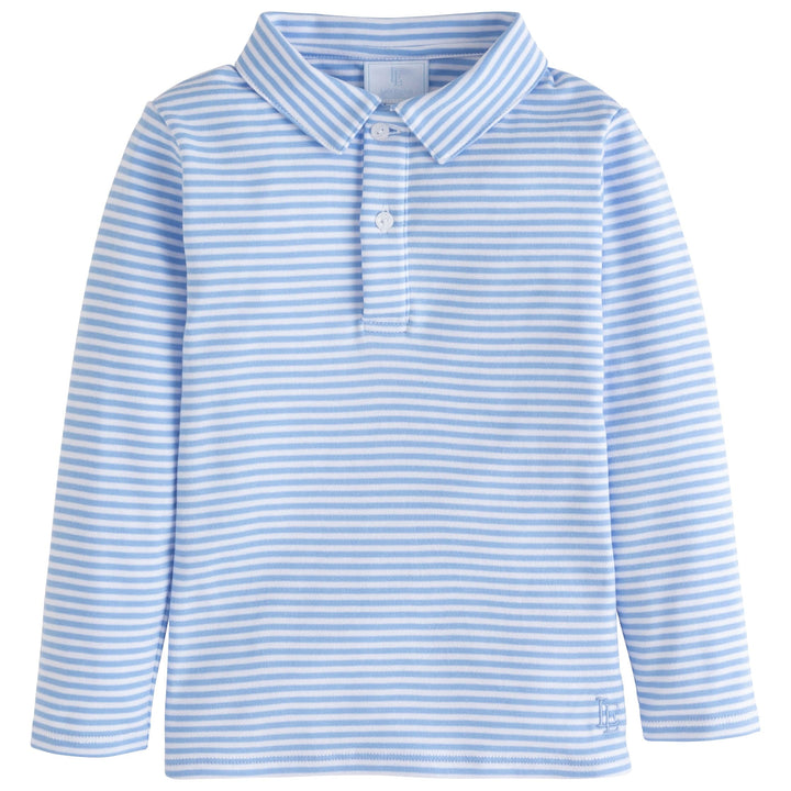 little english classic childrens clothing boys light blue and white striped long sleeve polo