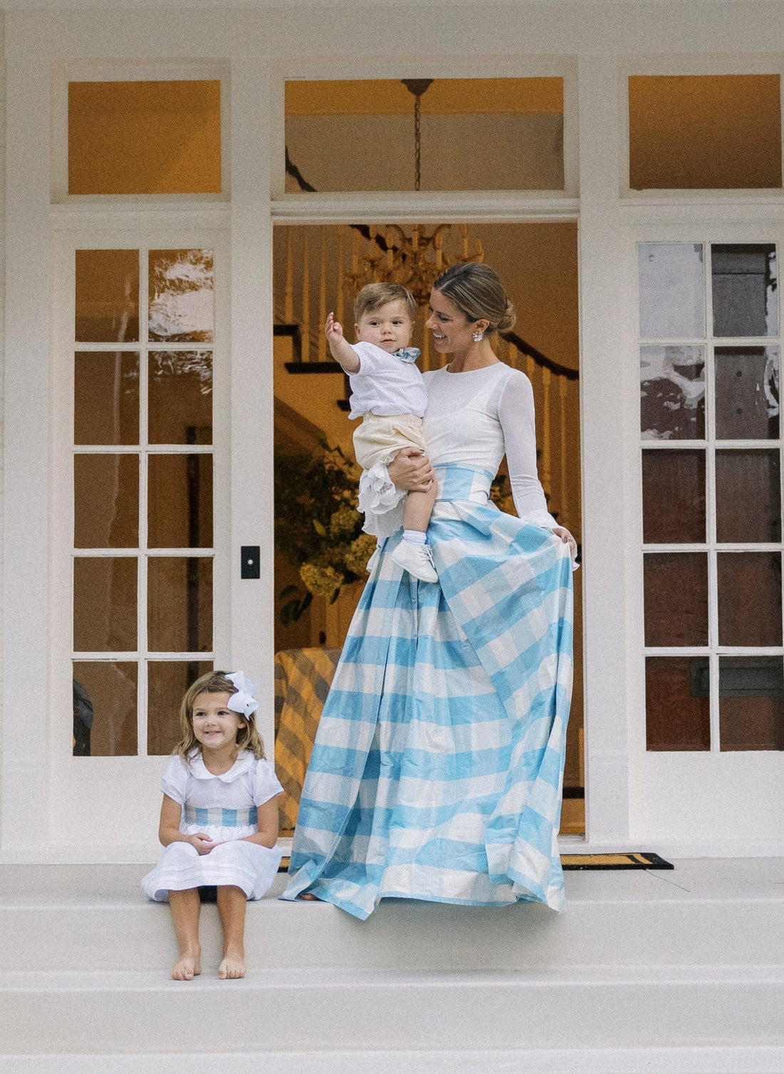 Little English X Luciana Emilia capsule collection bow tie for boys.  Special Occasion accessory in 100% silk blue check