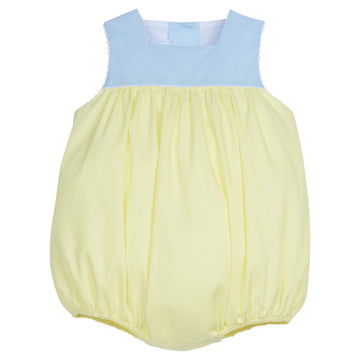 Little English traditional children’s clothing, girl's woven blue and yellow color block bubble for Spring