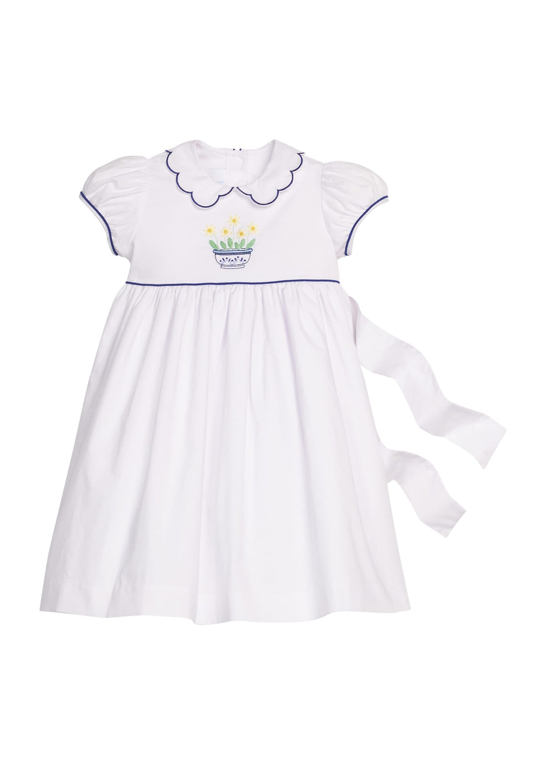Little English classic woven maisie dress with yellow daffodil embroidery on chest, for little girl 
