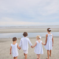 Little English traditional children's clothing.  Mandarin collar button down shirt for boys with light blue and white stripes