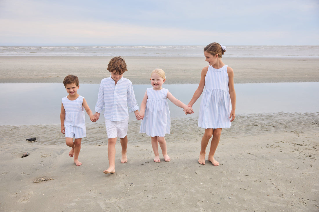 Little English | Savannah Stripe Bow Back Annie Dress - Blue Girl Halter Dress 5 Little English | Savannah Stripe Bow Back Annie Dress - Blue Girl Halter Dress 5