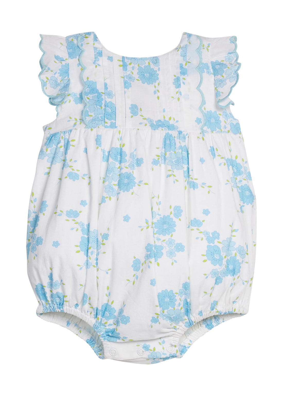 Little English classic Mila bubble in blue turks floral pattern with aqua scalloped trim, for baby girl 