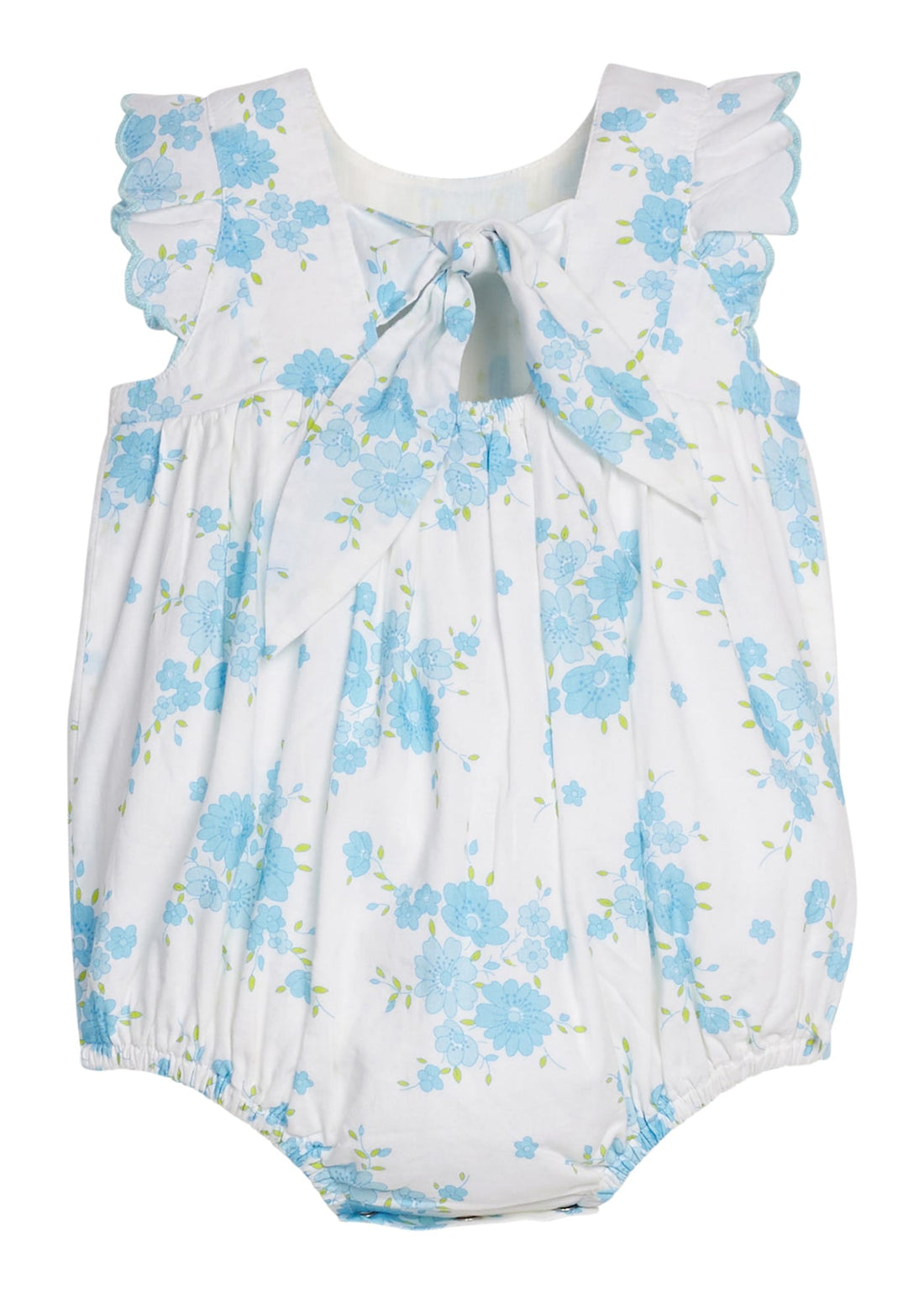 Little English classic Mila bubble in blue turks floral pattern with aqua scalloped trim, for baby girl 