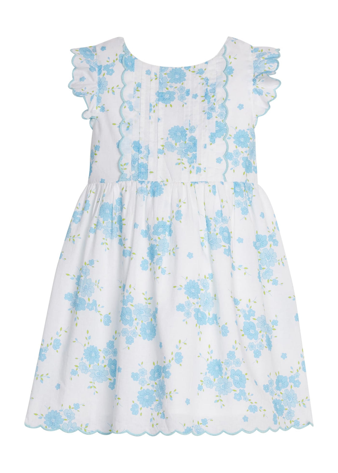 Little English classic Mila dress in blue turks floral pattern with aqua scalloped trim, for little girl 