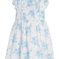 Little English classic Mila dress in blue turks floral pattern with aqua scalloped trim, for little girl 