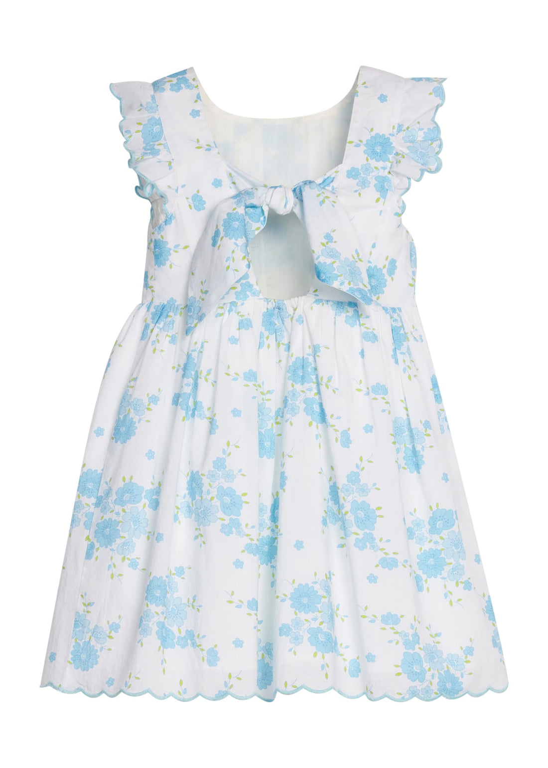 Little English classic Mila dress in blue turks floral pattern with aqua scalloped trim, for little girl 