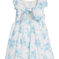 Little English classic Mila dress in blue turks floral pattern with aqua scalloped trim, for little girl 