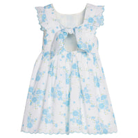 Little English classic Mila dress in blue turks floral pattern with aqua scalloped trim, for little girl 
