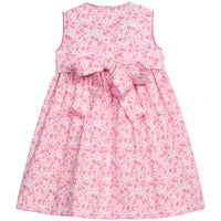 Little English traditional children's clothing.  Azalea pink floral sleeveless dress for toddler girls
