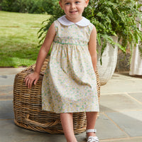 Little English girl's yellow floral spring dress