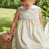 Little English girl's yellow floral spring dress
