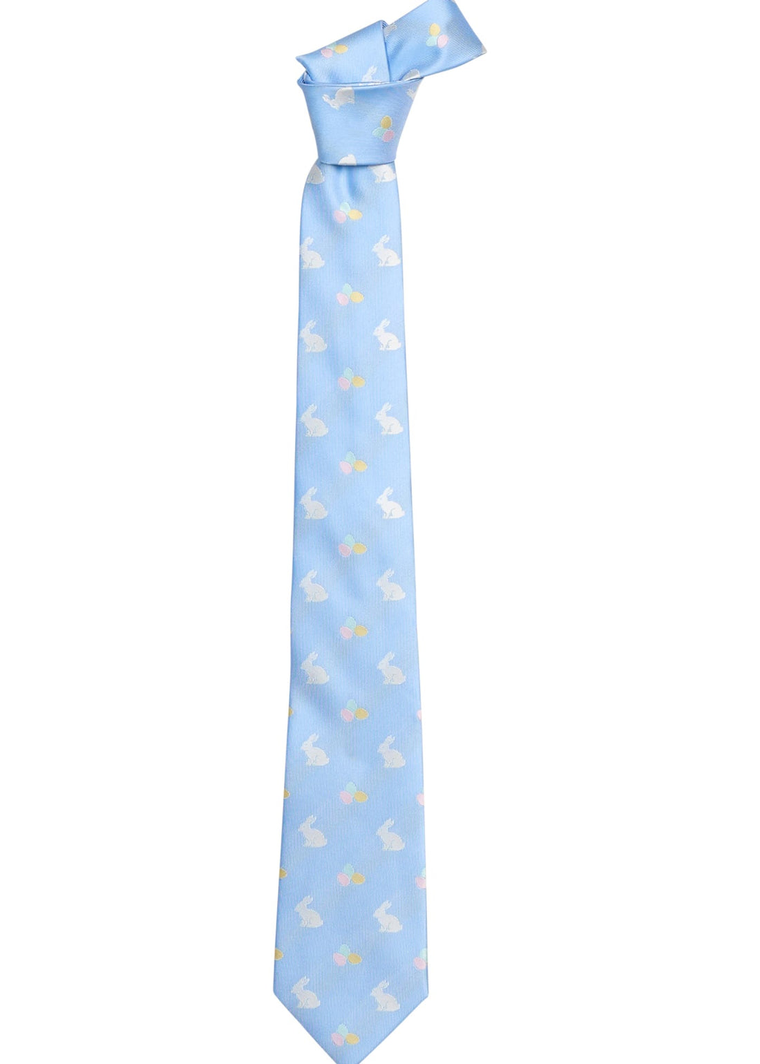 Little english classic neck tie in light blue with bunny and easter egg motifs, for little boy 