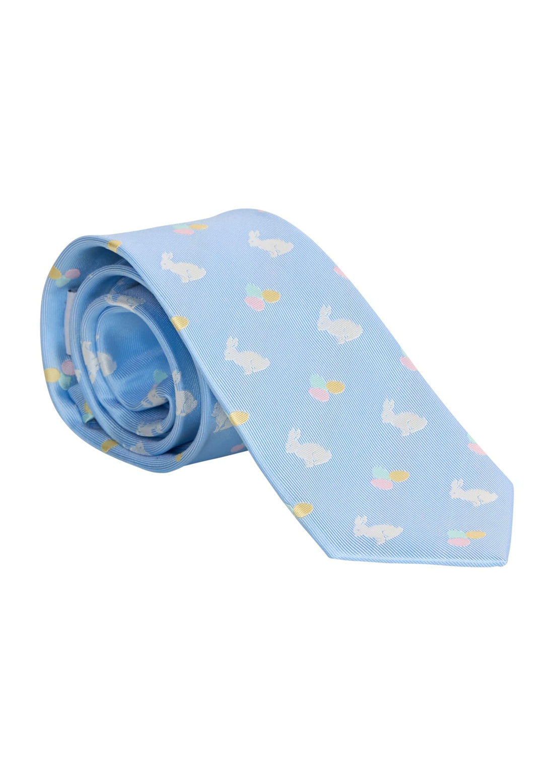 Little english classic neck tie in light blue with bunny and easter egg motifs, for little boy 