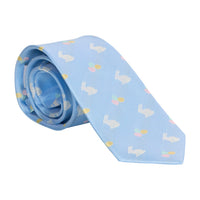 Little english classic neck tie in light blue with bunny and easter egg motifs, for little boy 