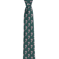 Little English traditional children's clothing.  Boy's hunter green patterned neck tie with candy canes for formal occasions.