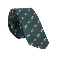 Little English traditional children's clothing.  Boy's hunter green patterned neck tie with footballs for formal occasions.