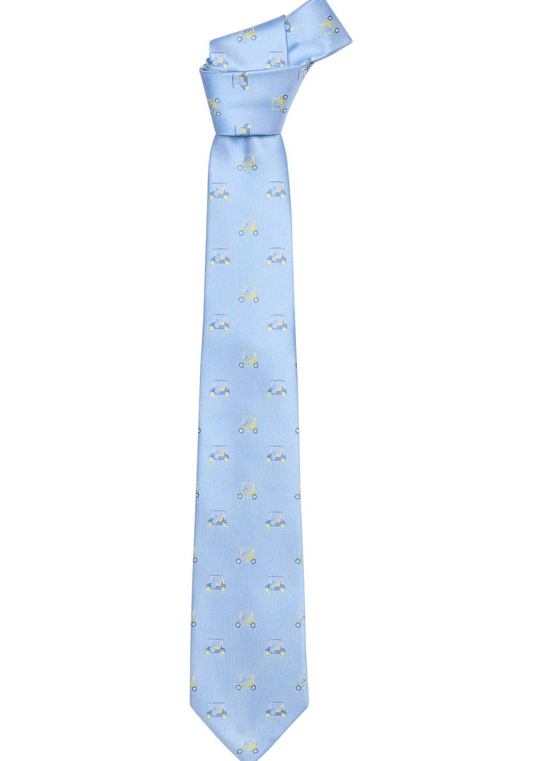 Little English Classic neck tie in light blue with golf cart motifs, for little boy 