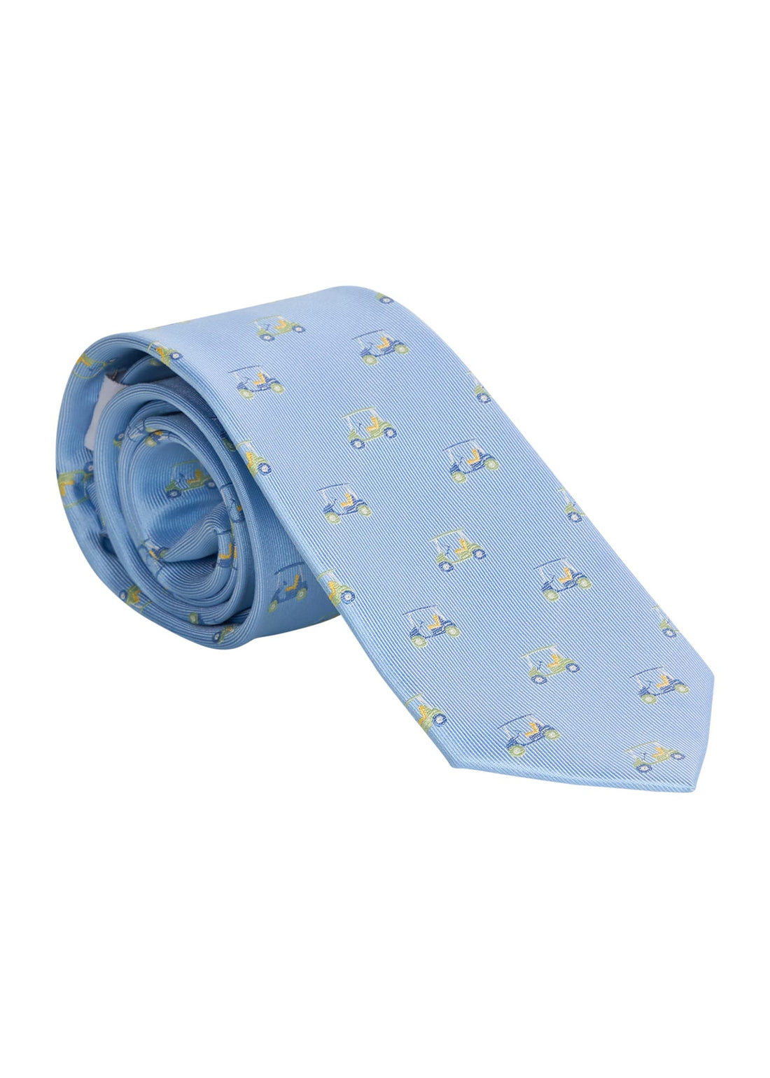 Little English Classic neck tie in light blue with golf cart motifs, for little boy 