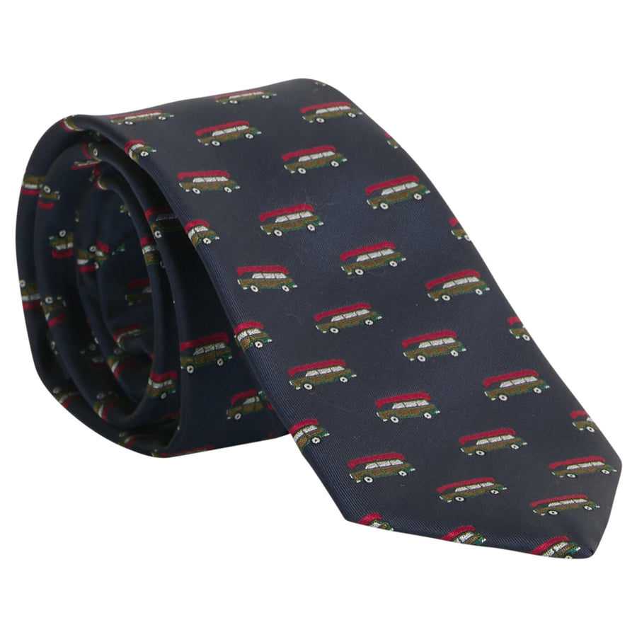 little english classic children's clothing, boys navy neck tie with all over wagoneer print 