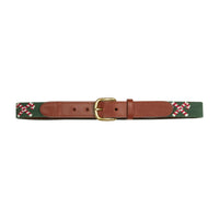 Little English x Smathers and Branson boy's needlepoint belt with crossed candy canes on a green background for fall.  Holiday belt for boys