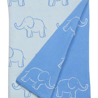 Little English classic reversible blanket with blue elephant motifs, for little boy 